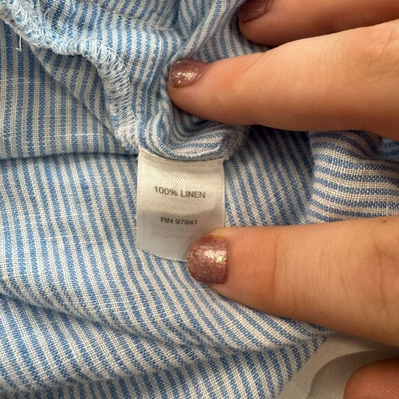 J. Jill Love Linen Blue Pinstripe Long Sleeve Button Down D14 - Picture 5 of 5